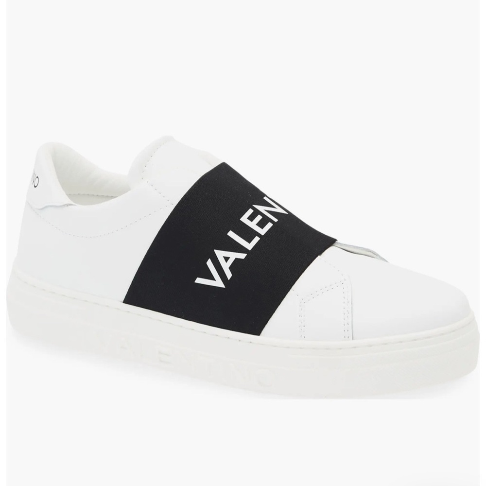 Valentino White Sneakers with Black Strap